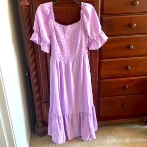 2/$20 SHEIN Lavender NWOT Open Back Maxi Dress Ruffle hem Never Worn 1X Bow back